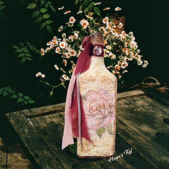 Floral Art Bottle with Red Accents - Picture 4 of 5